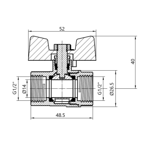 Кран кульовий Thermo Alliance Standart 1/2" ВР для газу (метелик) SD602NG15PN40 №2