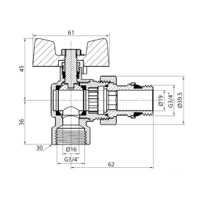 Кран шаровой Thermo Alliance Standart из Америки. (конус) антипротекание угловая бабочка латун. никелир. 3/4"зв PN40 SD901NW20PN40 №2
