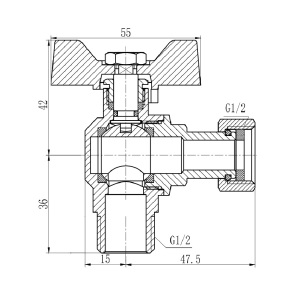 Кран шаровый с накидной гайкой SD Forte1/2" УЗ для воды угловой SF224W15 №3