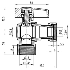 Кран шаровой Thermo Alliance Standart 3/4"ВВ угловой, PN40, с накидной гайкой TAS223W20 №9