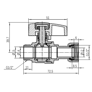 Кран шаровой Thermo Alliance Standart 1/2"ВЗ прямой, PN40, с накидной гайкой TAS261W15 №2