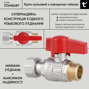 Кран шаровой Thermo Alliance Standart 1/2"ВЗ прямой, PN40, с накидной гайкой TAS261W15 №3