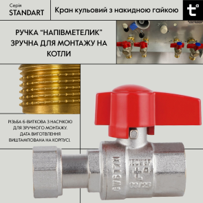 Кран кульовий прямий 1/2"ВВ з накидною гайкою Standart TAS260W15 Thermo Alliance №15