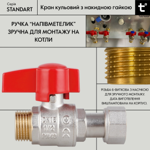 Кран шаровой Thermo Alliance Standart 1/2"ВЗ прямой, PN40, с накидной гайкой TAS261W15 №9