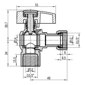Кран кульовий Thermo Alliance Standart 1/2"ВВ кутовий, PN40, з накидною гайкою TAS223W15 №2