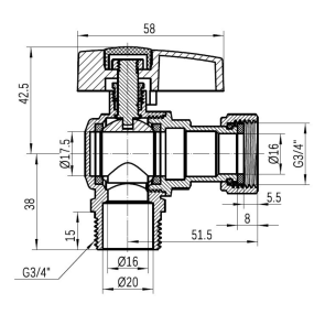 Кран шаровой Thermo Alliance Standart 3/4"УЗ угловой, PN40, с накидной гайкой TAS224W20 №8