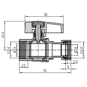 Кран шаровой Thermo Alliance Standart 3/4"ВВ прямой, PN40, с накидной гайкой TAS260W20 №12