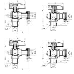 Комплект угловых кранов Thermo Alliance Standart 1/2"ВН-3/4"ВН с накидной гайкой для подключения котла TAS225RBW1520 №19