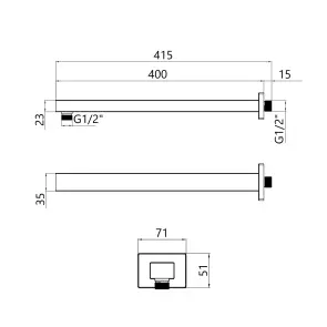 Кронштейн для верхнього душу Qtap Trubice 400 мм прямокутний QTTRU120BLM45929 Black Matt №2