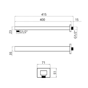 Кронштейн для верхнего душа Qtap Trubice 400 мм прямоугольный QTTRU120CRM45928 Chrome №6