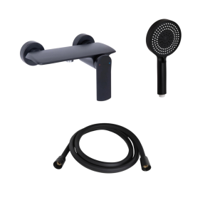 Комплект Qtap Slavonice Black Matt: Змішувач QTROB4060102B + Шланг QTHADPVCSQ160B + Лійка QTRUC125BLM45951 №1