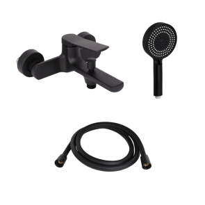 Комплект Qtap Slavonice Black Matt: Змішувач QTSLA259BLM45918 + Шланг QTHADPVCSQ160B + Лійка QTRUC125BLM45951 №7