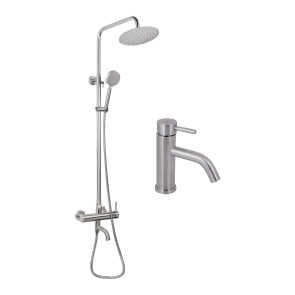 Акційний набір: Lidz Aria 0011F Змішувач для раковини (k35) Nickel + Lidz Aria 1031 Душова система на 3 споживача (з виливом) (k35) Nickel №1