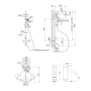Акційний набір: Lidz Aria 0011F Змішувач для раковини (k35) Nickel + Lidz Aria 1031 Душова система на 3 споживача (з виливом) (k35) Nickel №18