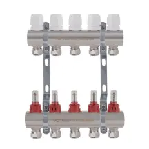 Коллектор латунный с расходомерами и евроконусами Thermo Alliance Standart 1" на 5 выходов TAS235W5E