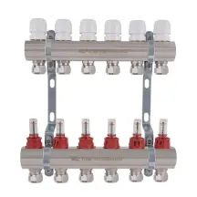 Коллектор латунный с расходомерами и евроконусами Thermo Alliance Standart 1" на 6 выходов TAS235W6E