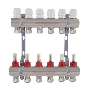 Коллектор латунный с расходомерами и евроконусами Thermo Alliance Standart 1" на 6 выходов TAS235W6E №1