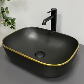 Умывальник (раковина) VBI RAVENNA BLACK MATT GOLD EDGE накладной №1