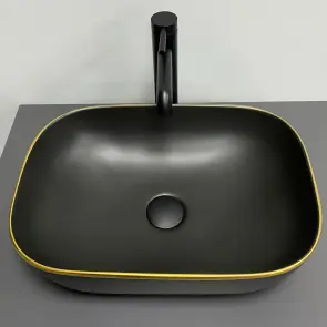 Умывальник (раковина) VBI RAVENNA BLACK MATT GOLD EDGE накладной №3