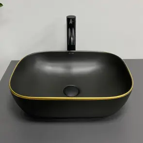 Умывальник (раковина) VBI RAVENNA BLACK MATT GOLD EDGE накладной №4