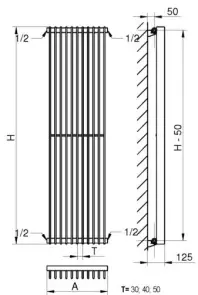 Дизайнерський радіатор Metrum 1 H-1800 мм, L-465 мм Betathermнижнє підключення №5