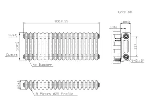Радиатор Warm Well Column 3 300x830 (Черный RAL 9005M Подкл. бок.) №6