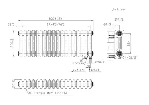 Радіатор Warm Well Column 3 300x830 (Білий RAL 9016 Підкл.низ.) №6