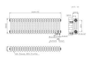 Радіатор Warm Well Column 3 300x1010 (Чорний RAL 9005M Підкл.низ.) №6
