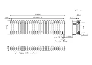 Радіатор Warm Well Column 3 300x1190 (Білий RAL 9016 Підкл.низ.) №6
