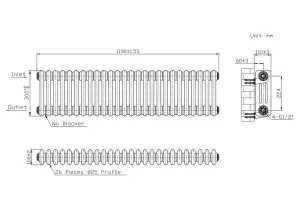 Радиатор Warm Well Column 3 300x1190 (Белый RAL 9016 Подкл. бок.) №6