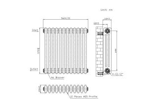 Радиатор Warm Well Column 3 575x560 (Черный RAL 9005M Подкл. бок.) №5