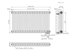 Радіатор Warm Well Column 3 575x1010 (Чорний RAL 9005M Підкл.них.) №5
