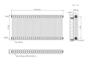 Радіатор Warm Well Column 3 575x1190 (Білий RAL 9016 Підкл.бок.) №6