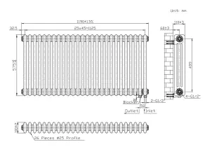 Радіатор Warm Well Column 3 575x1190 (Чорний RAL 9005M Підкл.низ.) №4