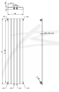 Вертикальный радиатор отопления Betatherm Blende 1 H-1800 мм, L-449мм RAL 9005M №3