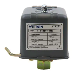 Реле тиску сухого ходу 1.5кВт 1.4-2.8 бар прямокут (гайка) WETRON (779732) №2
