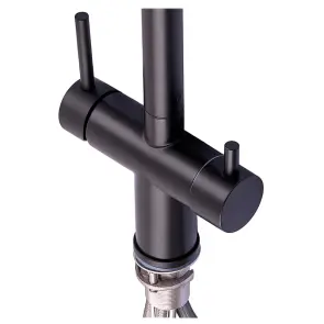 Смеситель кухонный на две воды Zerix LUX-024 Black с выдвижной воронкой (нерж. сталь) (ZX5556) №6