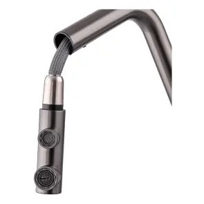Кухонний змішувач на дві води Zerix LUX-024 Graphite з висувною лійкою (нерж. сталь) (ZX5557) №3