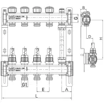 Коллектор с расходомерами и термостатическими клапанами с байпасом Roho R814-10 - 1"х 10 исх. (RO0053)