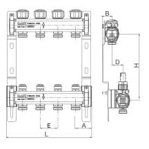 Коллектор с термостатическими и запорными клапанами Roho R805-05 - 1"х 5 вых. (RO0059)