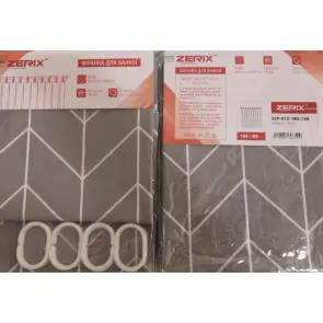 Шторка для ванной Zerix SCP-012-180x180 из PEVA (полиэтиленвинилацетата) (Узор "Зигзаг" серый) (ZX6085) №5