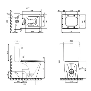 Чаша унітазу-компакту Mixxus Premium Quadro-0402-R Bowl 675х390х855 Rimless без сидіння (MI8340) №6