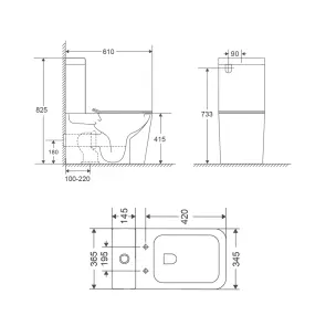 Чаша унітазу-компакту Mixxus Premium Quadro-0401-T1 Bowl 610х365х825 Tornado 1.0 без сидіння (MI8343) №4