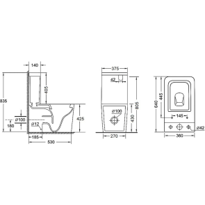 Бачок до унітазу-компакту Mixxus Quadro-0403-R Tank 640х360х835 зі зливною арматурою (MI8314) №4
