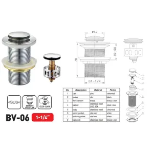 Донний клапан для раковини Zerix BV-06 1 1/4'' без переливу автоматичний СLICK-СLACK (Колір хром) (ZX6023) №6