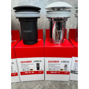 Донный клапан для раковины Koer PW-07-05 1 1/4'' с переливом автоматический СLICK-СLACK (Цвет черный) (KR5785) №11