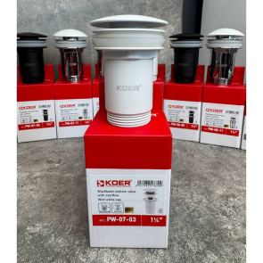 Донный клапан для раковины Koer PW-07-03 1 1/4'' с переливом автоматический СLICK-СLACK (Цвет белый) (KR5783) №6
