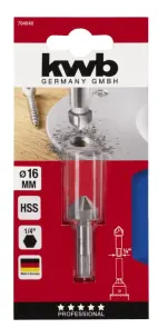 Зенкер HSS 16 мм, 3 кромки, 6-гранний хвостовик, KWB (704840) №1