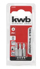 Біта з індустріальної сталі, PH1, 25мм, 3шт, KWB (121001) №1