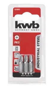Біта з індустріальної сталі, PH3, 25мм, 3шт, KWB (121003) №1